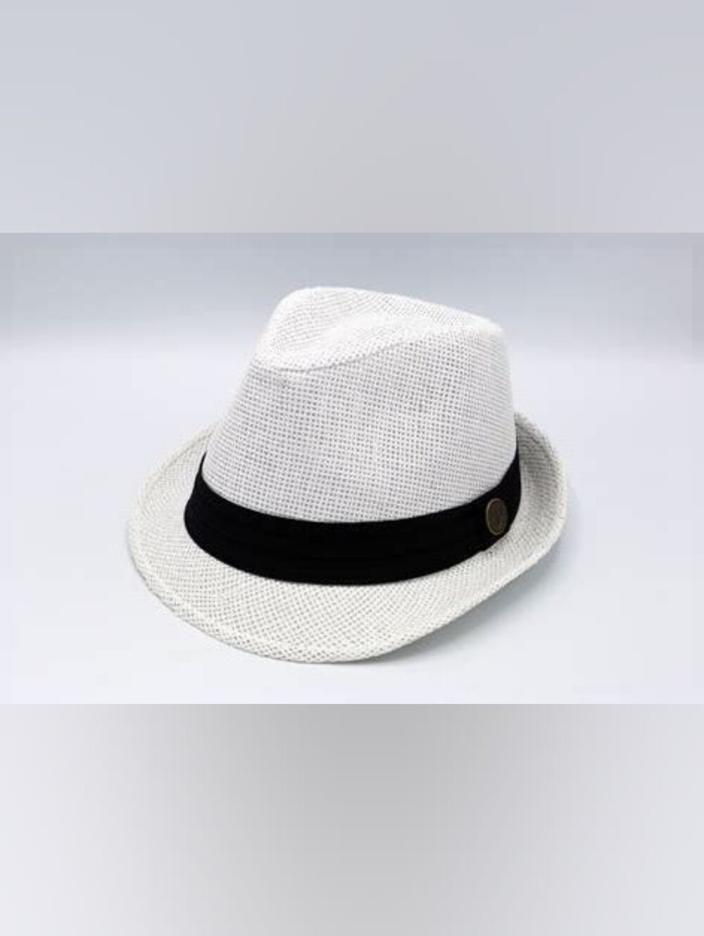 New White Fedora W Black Band Sz L/XL Adjustable